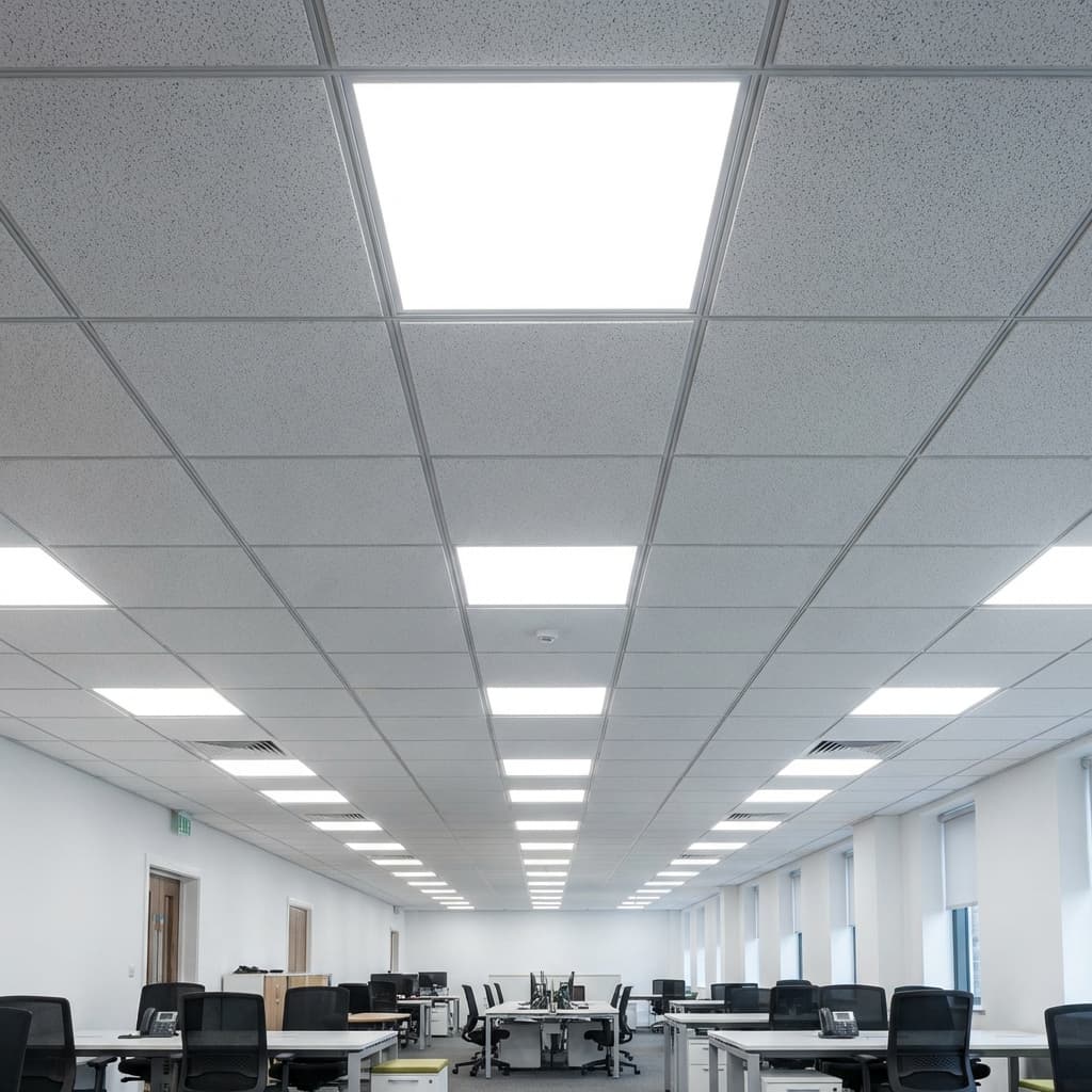 Установка светильника Армстронг — LED-панели в подвесном потолке офиса